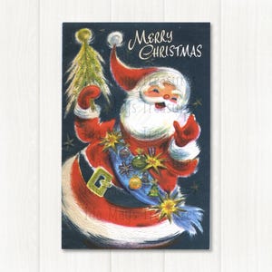 Retro Santa Claus with Christmas Tree Merry Christmas Image #603 Digital Download