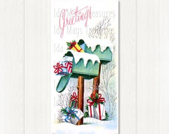 Vintage Present Filled Mailbox Christmas Card Image, Digital Download #340