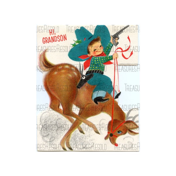 Childs Cowboy Riding A Reindeer Christmas Image #237 Digital Download