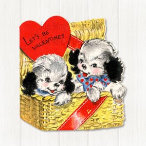 Lets Be Valentines Puppy Dogs In A Basket Valentine Image #177 Digital Download