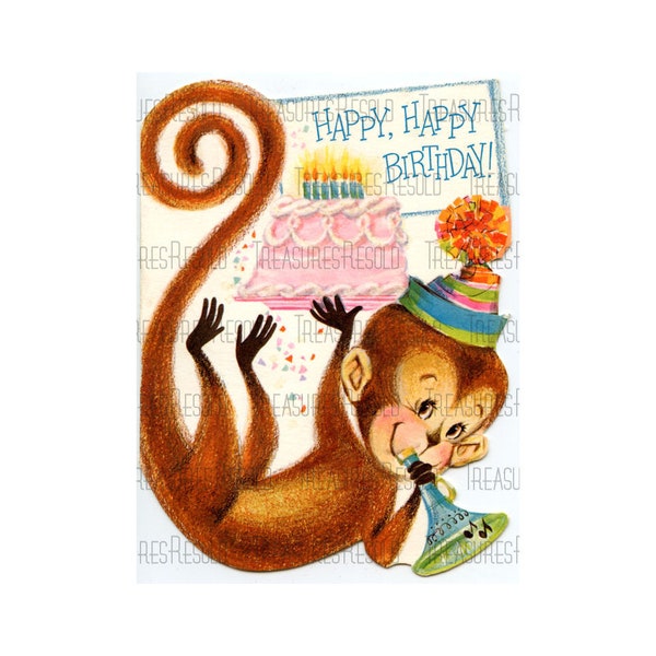 Happy Birthday Monkey With Brithday Cake Childs Birthday Image #65 Digital Download