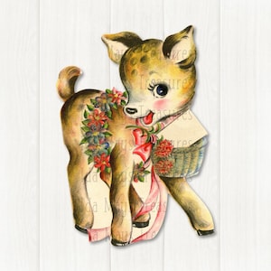 Retro Happy Easter To You Spring Deer with Flower Garland Image #748 Digital Download
