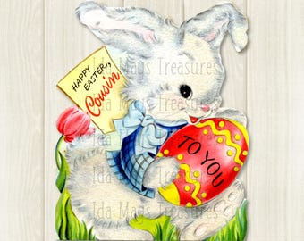 Vintage Easter Bunny Egg Card Image, Digital Download #388