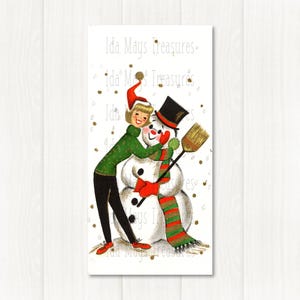 Image de Noël bonhomme de neige rétro fille étreignant # 503 en téléchargement numérique