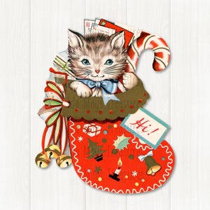 Retro Kitty Cat In A Stocking Christmas Image #523 Digital Download