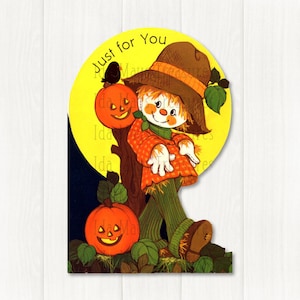 Imagen de Halloween de Jack-O-Lantern con calabaza de espantapájaros retro n.° 442, descarga digital