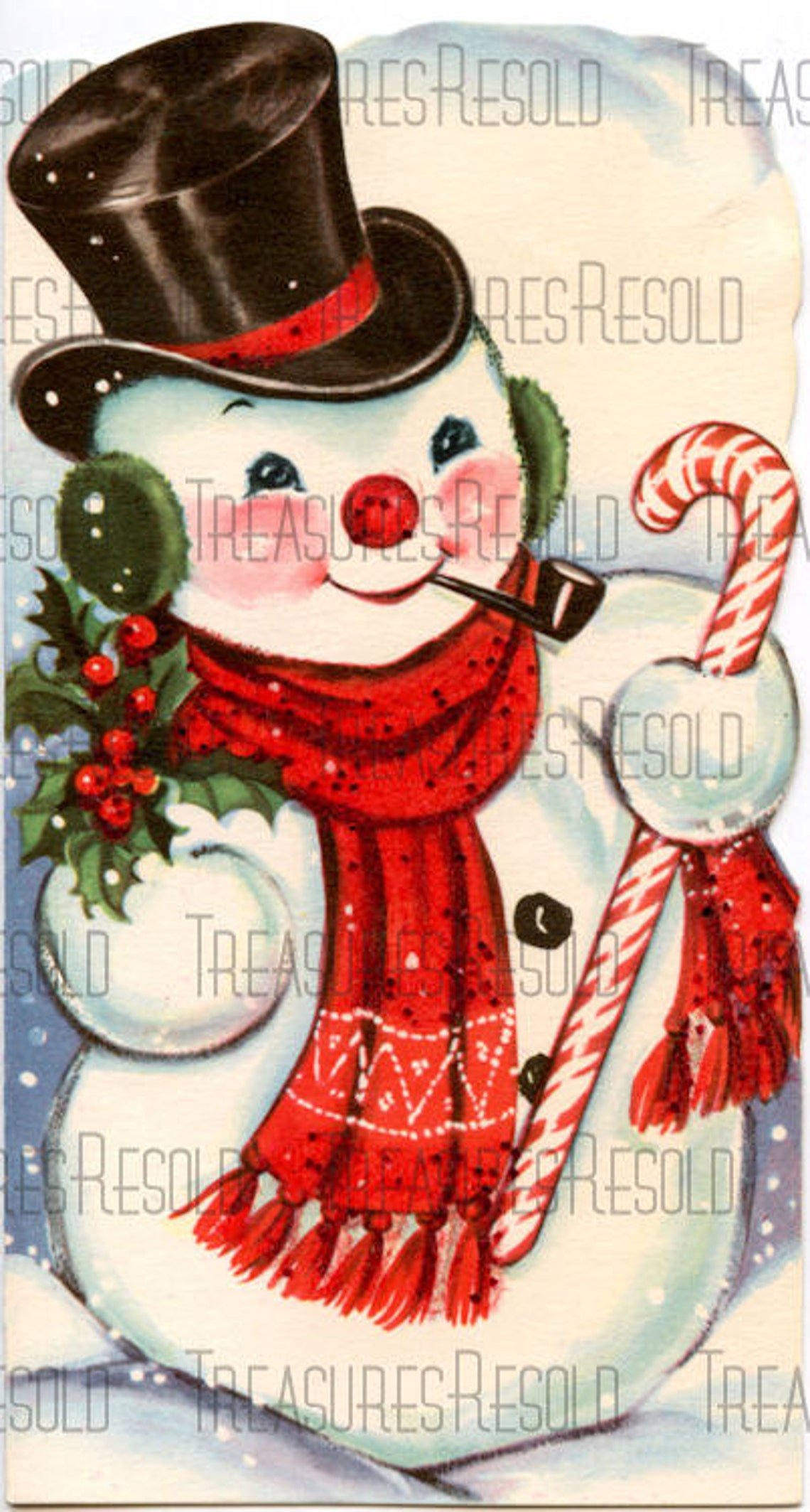Retro Snowman Candy Cane Top Hat Merry Christmas Image 494 Etsy