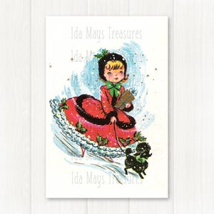 Retro Victorian Lady Girl Walking A Poodle Christmas Image #827 Digital Download