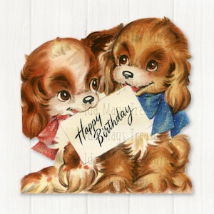 Imagem de aniversário retrô de cachorrinho feliz aniversário #815 para download digital