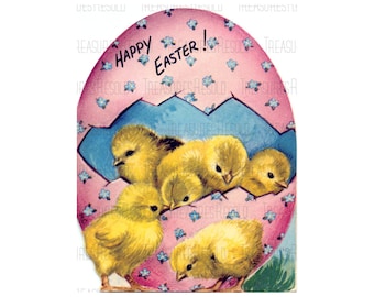 Poussins rétro dans un oeuf de Pâques Joyeuses Pâques Image #685 en téléchargement numérique