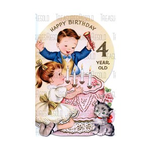 Happy Birthday 4 Jahre alter Junge & Mädchen Geburtstagstorte Bild #438 Digital Download