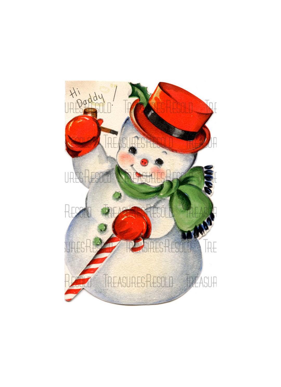 Retro Snowman Candy Cane Top Hat Merry Christmas Image 498 Etsy