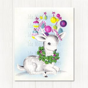 Retro Reindeer with Ornaments Christmas Image #690 Digital Download