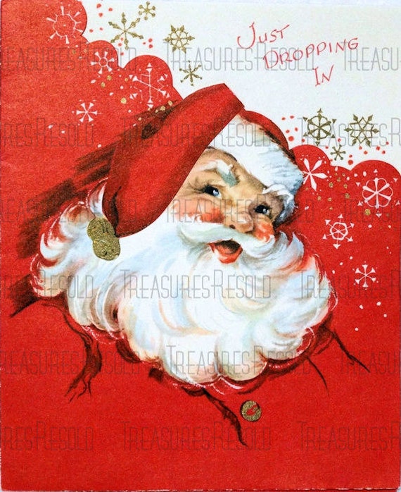 Retro Santa Claus Snowflakes Christmas Card 471 Digital | Etsy