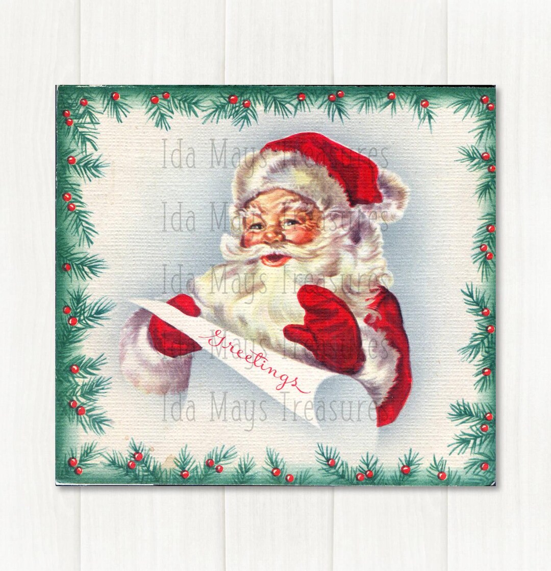 Retro Santa Greetings Checking His List Christmas Image #47 Digital ...