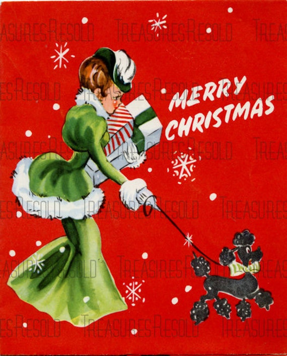 1950 vintage christmas postcard teenwife gir