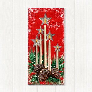 Retro Star Candles Pine Cones Christmas Image #273  Digital Download