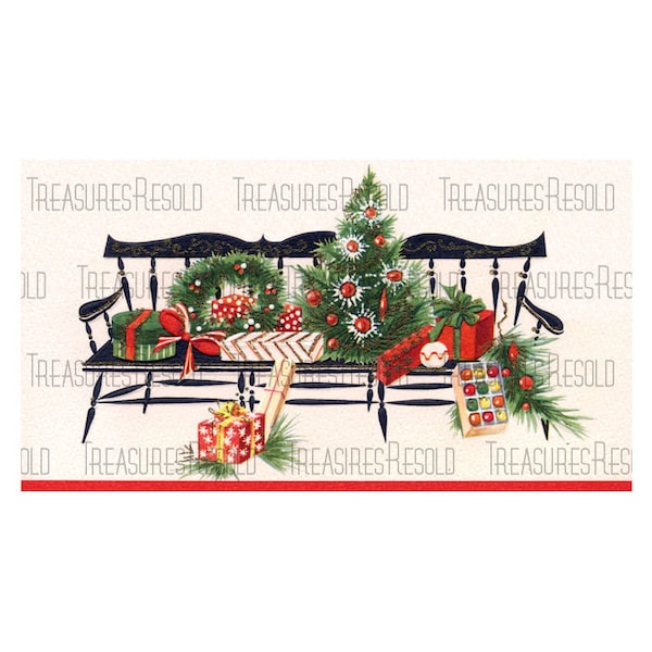 Country Bench With Presents Christmas Tree Wreath Ornaments Christmas Image #530 Digital Download