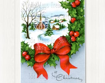 Vintage Church , Wreath ( Christmas Card Image, Digital Download #362