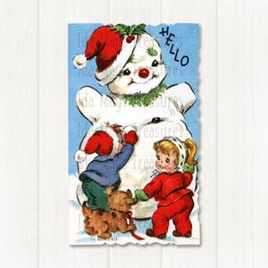 Children Building A Snowman Christmas Image #286 Digital Download