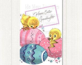 Vintage Chicks & Easter Eggs Happy Card Image, Digital Download #620