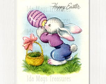 Vintage Happy Easter Bunny Egg Card Image, Digital Download #11