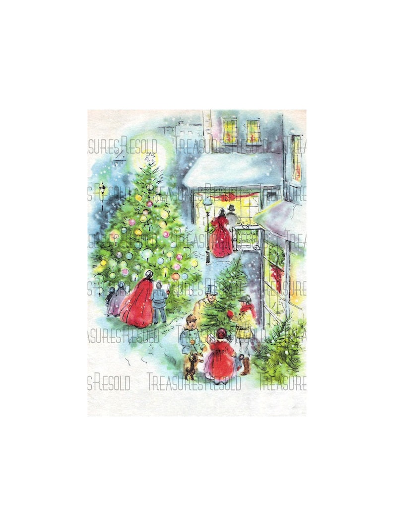 Bringing Home The Tree Christmas Shopping Scene Christmas Image 608 Digital Download image 1