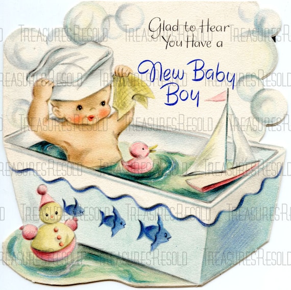 Congratulations New Baby Boy In Bathtub Card 632 Digital Etsy