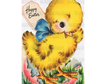 Image de Pâques rétro Joyeuses Pâques jaune poussin #734 en téléchargement numérique