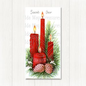Retro Red Candles Christmas Image #225  Digital Download