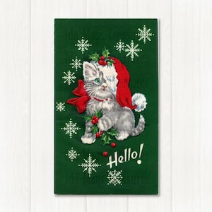 Retro Santa Kitty Cat Christmas Image #302 Digital Download