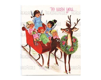 Angels In Santa Sleigh With Reindeer Christmas Image #550 Digital Download