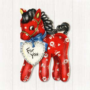 Retro For You rode knuffelpaard Pony Valentijnsafbeelding #196 Digitale download