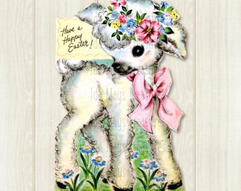 Retro Happy Easter Lamb Digital Image (Digital Download #392)