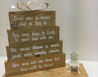 Loved Ones in heaven, what do they do? Stained Special Walnut with gold and ivory accented ribbon and stained rocking chair