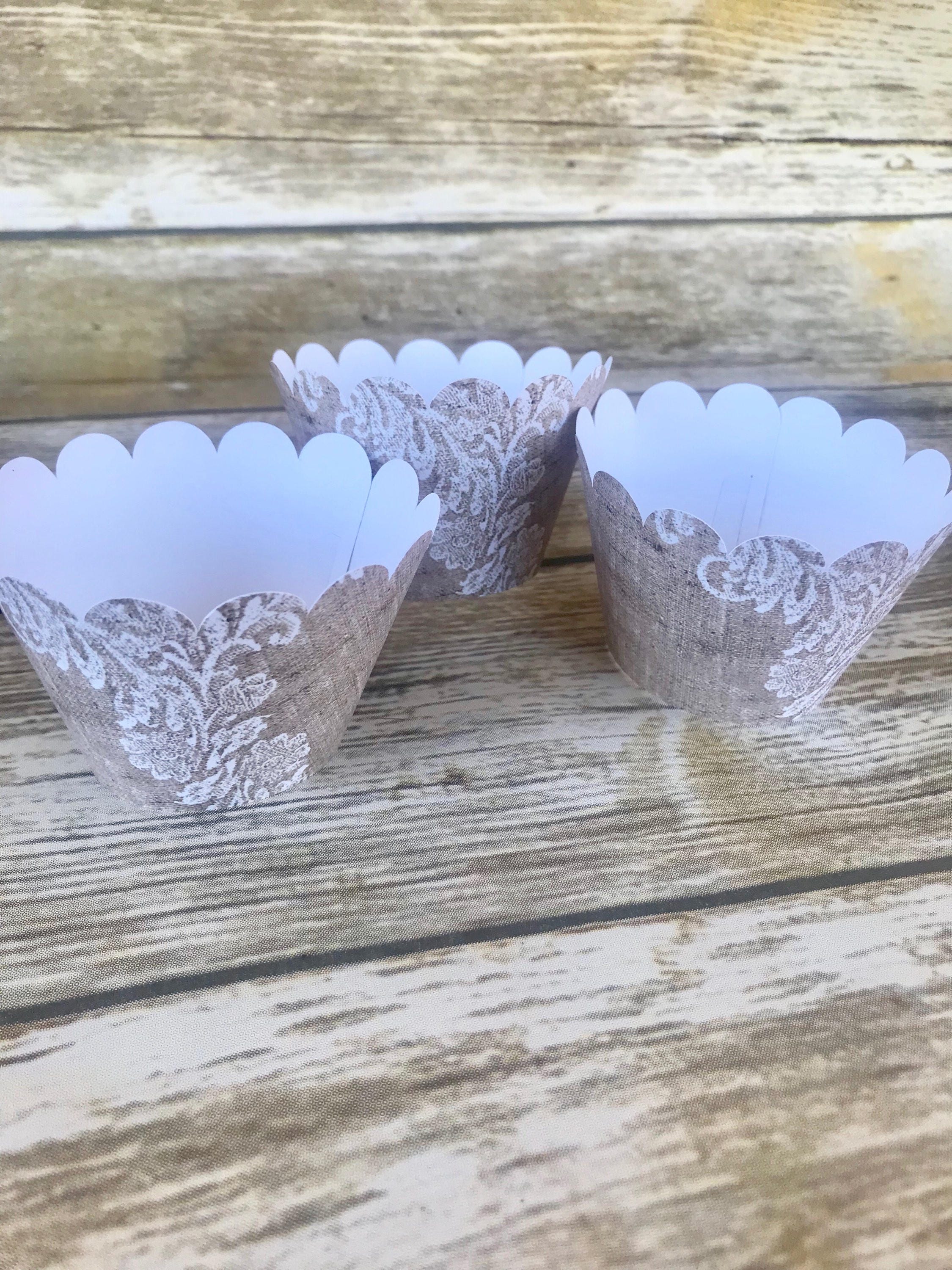 Lace Burlap cupcake wrappers rustic wedding Burlap theme