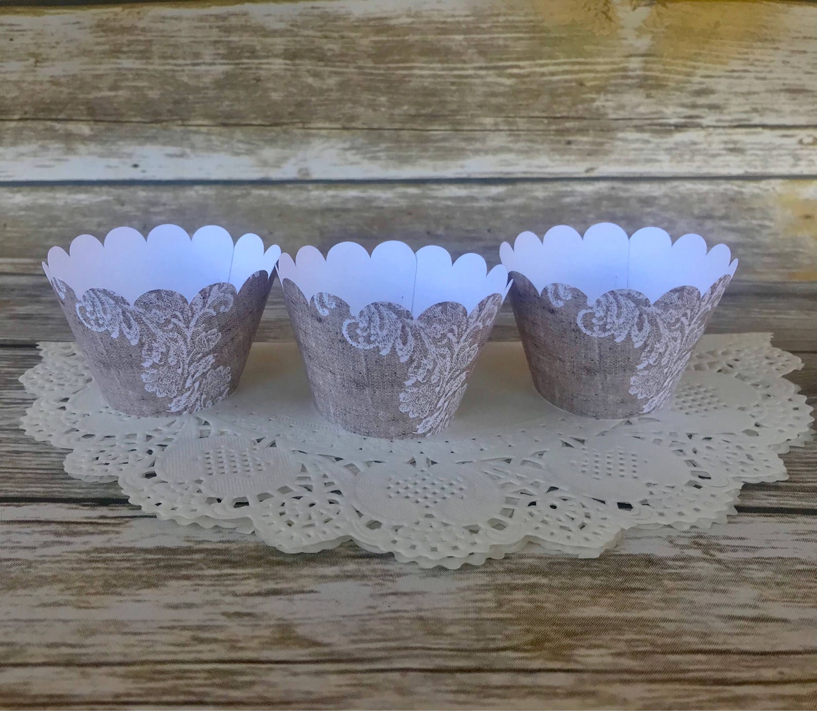 Lace Burlap Cupcake Wrappers Rustic Wedding Burlap Theme Etsy