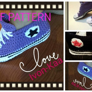 Crochet pattern WOMAN inspired by converse style shoes PDF pattern, tennis shoes, sport shoes, 6 SIZES, Instant download