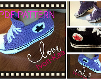 Crochet pattern WOMAN inspired by converse style shoes PDF pattern, tennis shoes, sport shoes, 6 SIZES, Instant download