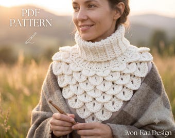 Crochet Dragon Scale Cowl Pattern, Fantasy Hooded Scarf (PDF Pattern), Neck Warmer Gift