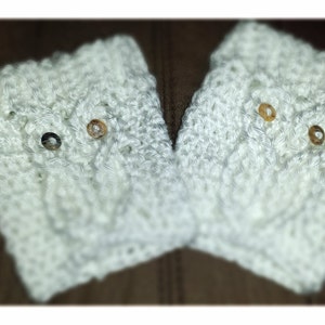 Boot cuffs crochet woman white with owls and buttons,Pdf pattern, instant download, leg warmers, boot topper