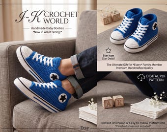 Crochet pattern Men inspired by converse style shoes PDF pattern, tennis shoes, sport shoes, 6 SIZES, Instant download