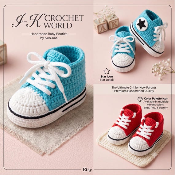 Crochet Baby Sneakers Pattern: Converse Style, 3 Sizes (PDF Pattern)
