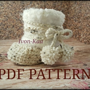 Crochet pattern baby Ivy winter booties, PDF pattern, winter shoes, warmshoes, 3sizes, Instant download