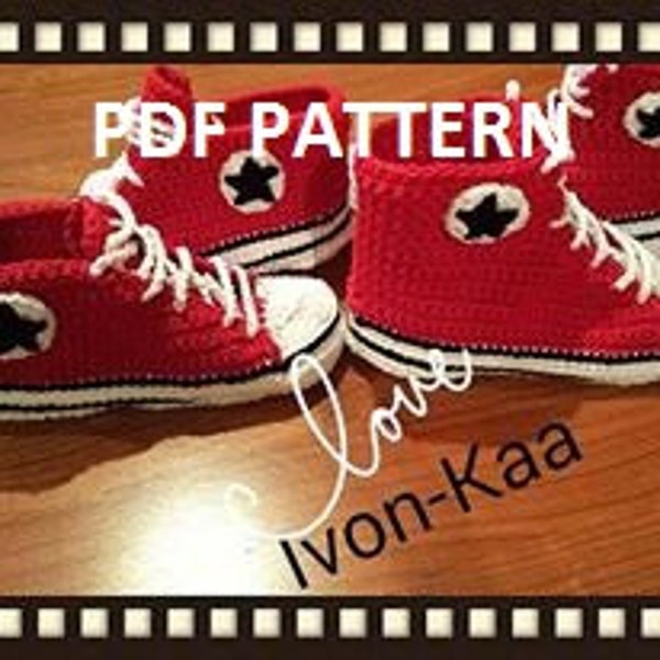 Modèle au crochet Hommes inspirés des chaussures de style converse Modèle PDF, chaussures de tennis, chaussures de sport, 6 TAILLES, Téléchargement instantané