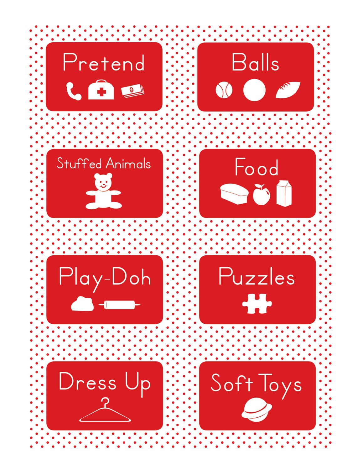 Toy Storage Label Tags DIY Printable (set of 24) Red - Etsy