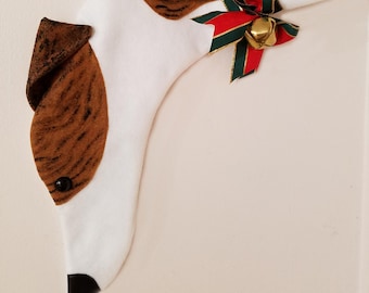 Greyhound Christmas Stocking, Brindle Cow Spotted