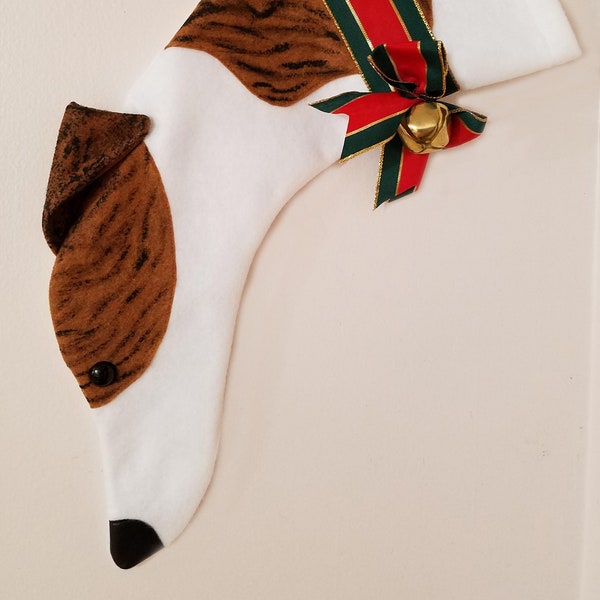Greyhound Christmas Stocking, Brindle Cow Spotted