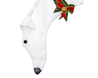 Greyhound Christmas Stocking, Original Felt, White