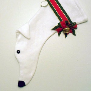 Greyhound Christmas Stocking, Original Felt, White image 2